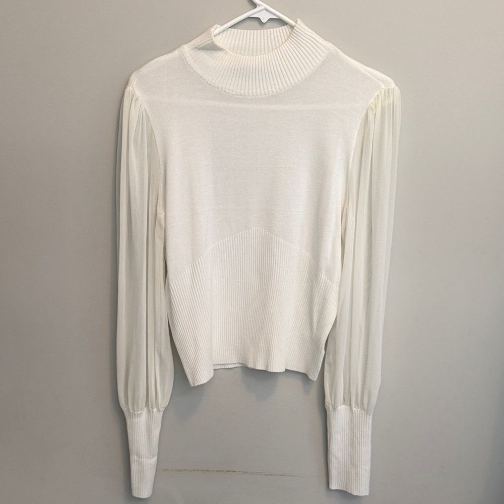 Almost Famous Elegant Cream  White Turtleneck Sheer Sleeve Sweater. Size Large